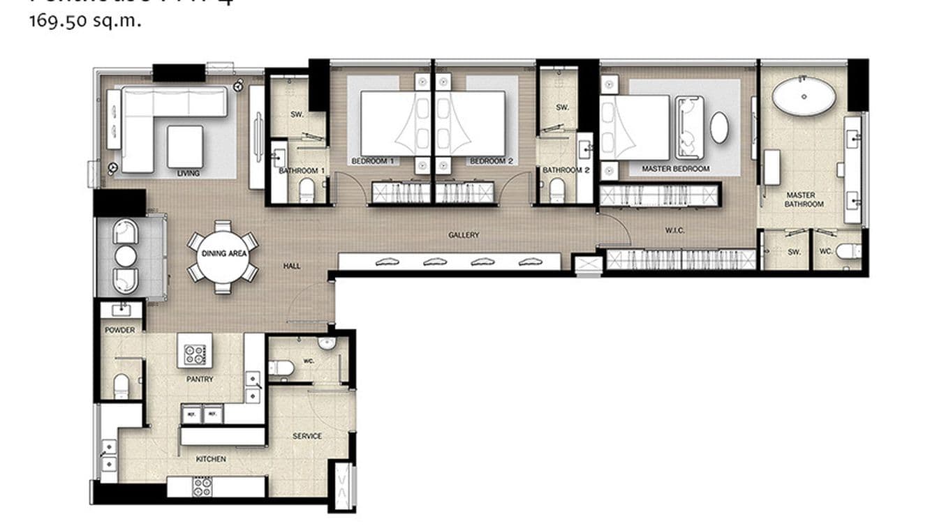 Floor plan 12 for Penthouse - 3BR